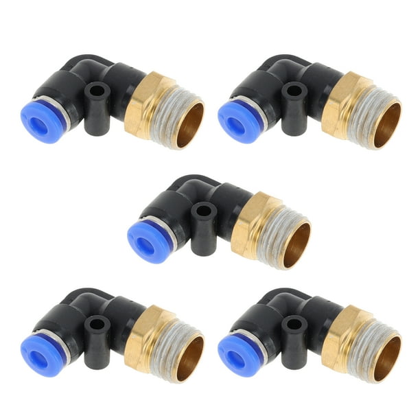 Conectores de aire de empuje únicos Bargains 5/32" unión rápida de línea de aire de 90 grados plástico metal 1/4" BSPT 5 piezas azul negro tono dorado