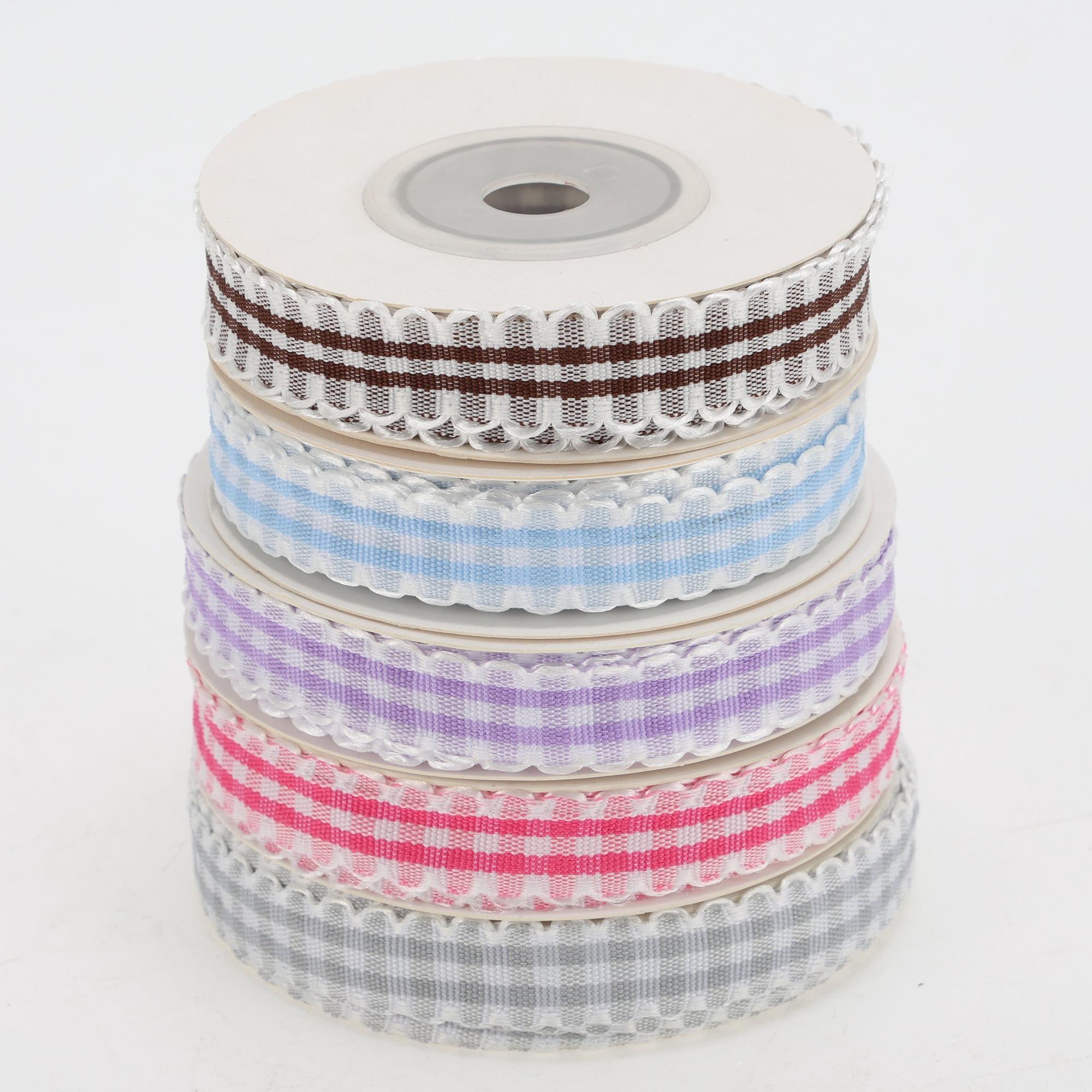Unique Bargains 1pc 0.39"x29.53' Plaid Gift Ribbon for Crafting Rose Red