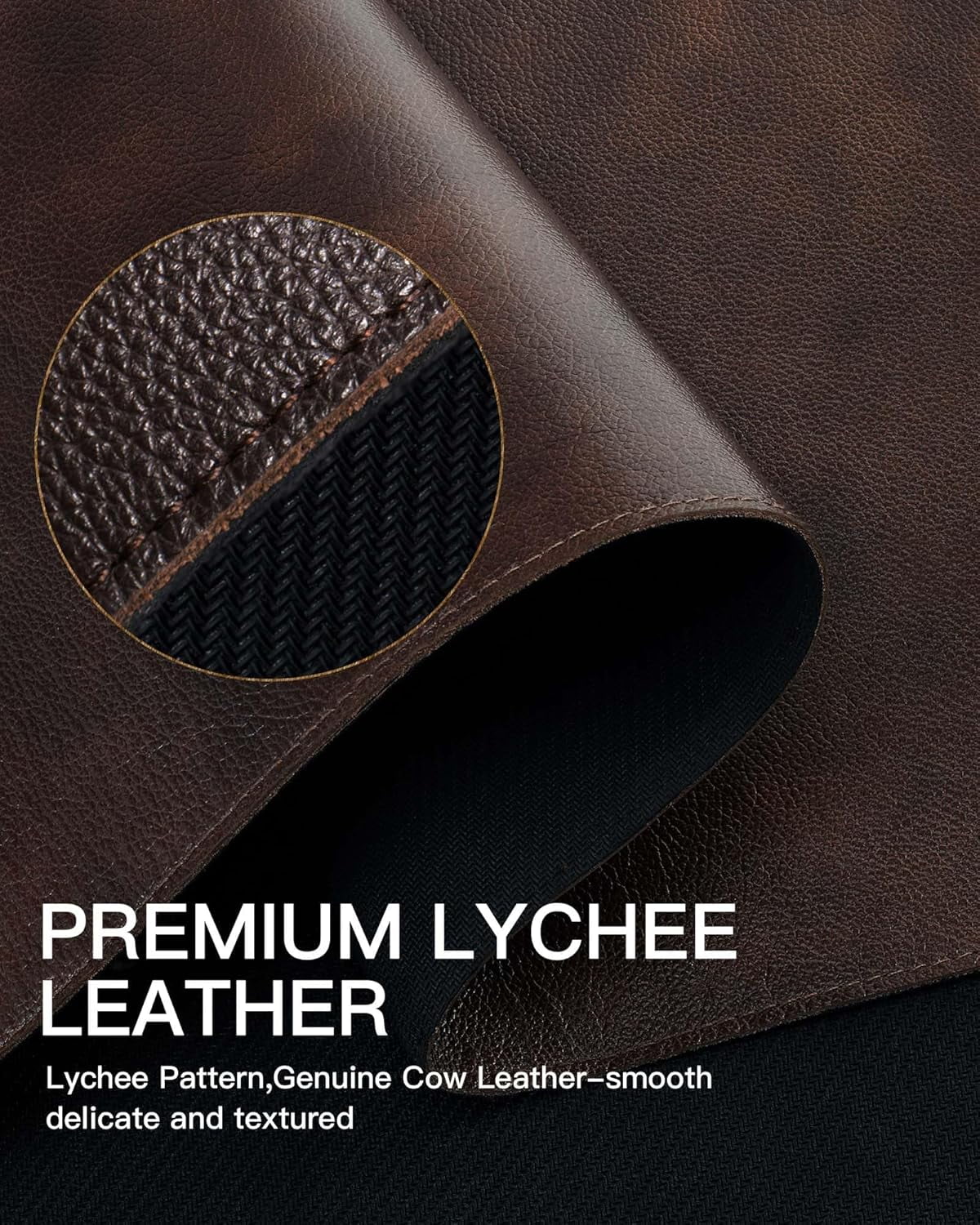 Genuine Leather Desk Mat, 35.4"X17" Office Desk Pad, Thick Premium Table Pad with Stitched Line, Non-Slip Laptop Writing Pad with Rubber Base (Dark Brown, 35.4"x17")