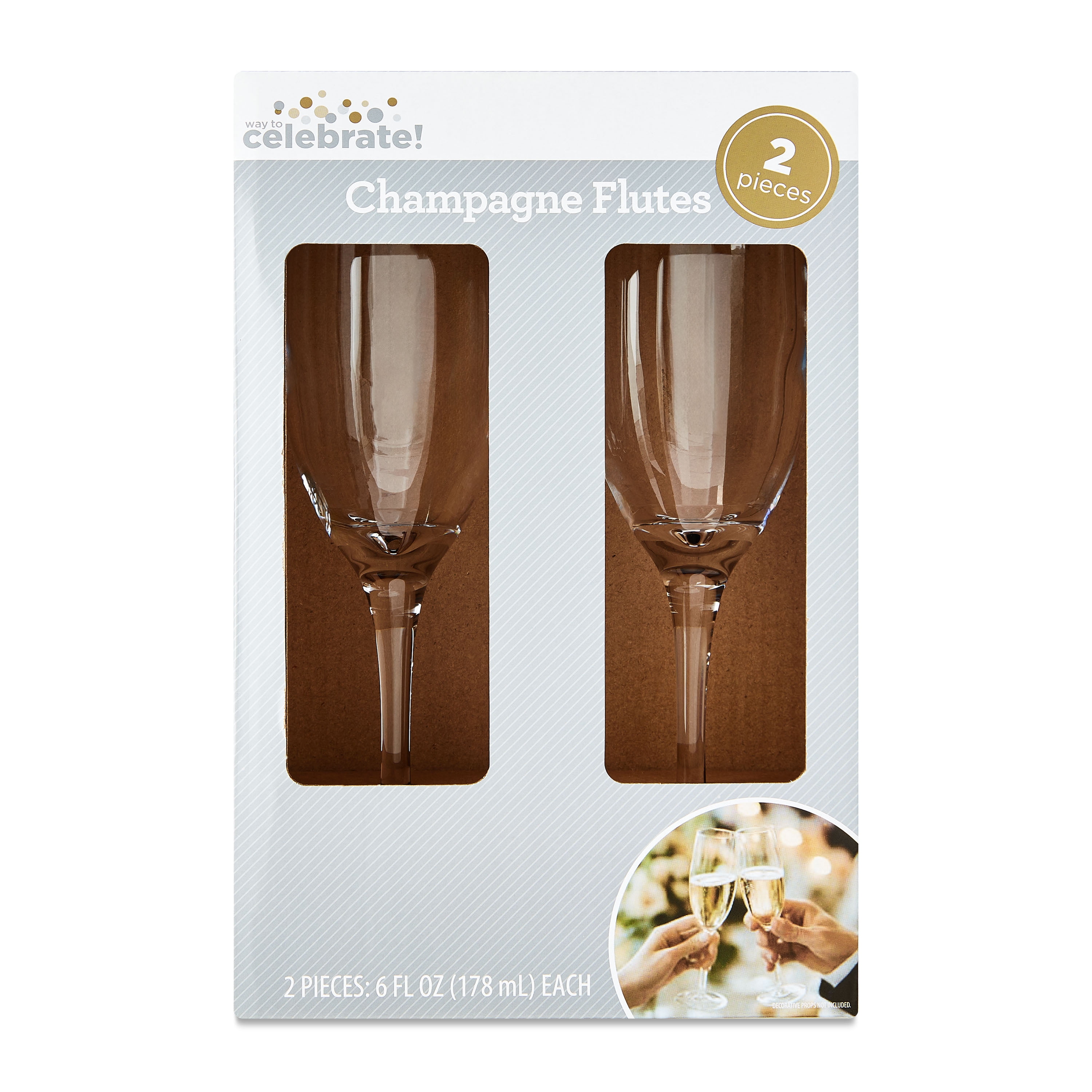 2 Count, 6 FL OZ Clear Glass Champagne Flutes, by Way To Celebrate