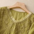 thumbnail image 5 of Women's Short Sleeve T-shirt Embroidered Tops For Women Floral Cotton Linen Tunic Tshirt Tee Women 3/4 Sleeve V Neck Button Boho Ethnic,Yellow Women's Short sleeve T-shirt XXXL, 5 of 7