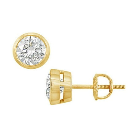 18K Yellow Gold Bezel Set Round Diamond Stud Earrings 1 CT. TW.
