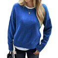 thumbnail image 3 of Women'S Crew Neck Pullover Sweaters, Long Sleeve Knit Tops with Fake Two-Piece Design for Fall Winter Blue XL, 3 of 7