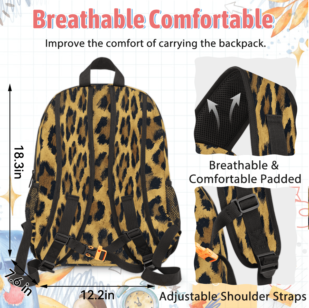 Herdesigns Leopard Backpack with Lunch Box Cheetah Print Lightweight Large Travel Work Laptop Backpacks Set Casual Daypacks