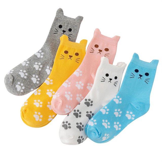 5 pares de calcetines de gato para mujer, lindos calcetines de animales, girasol, búho, perezoso, regalos para mujer