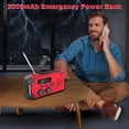 thumbnail image 4 of AM/FM, USB Rechargeable, 2000mAh Power Bank, LED Light, SOS Alarm & Hand Crank for Camping, Survival, Travel Red Emergency Solar Radio, 4 of 6