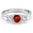 thumbnail image 3 of Gem Stone King 14K White Gold Red Garnet & White Created Sapphire 3-Stone Engagement Ring | 1.05 Cttw | Round 5MM and 4MM | Three Stone Wedding Anniversary Promise Ring for Women (Size 9), 3 of 6