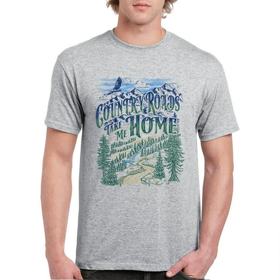Country Roads Take Me Home T-shirt Rustic Mountains Road Trip Music Men's Tee