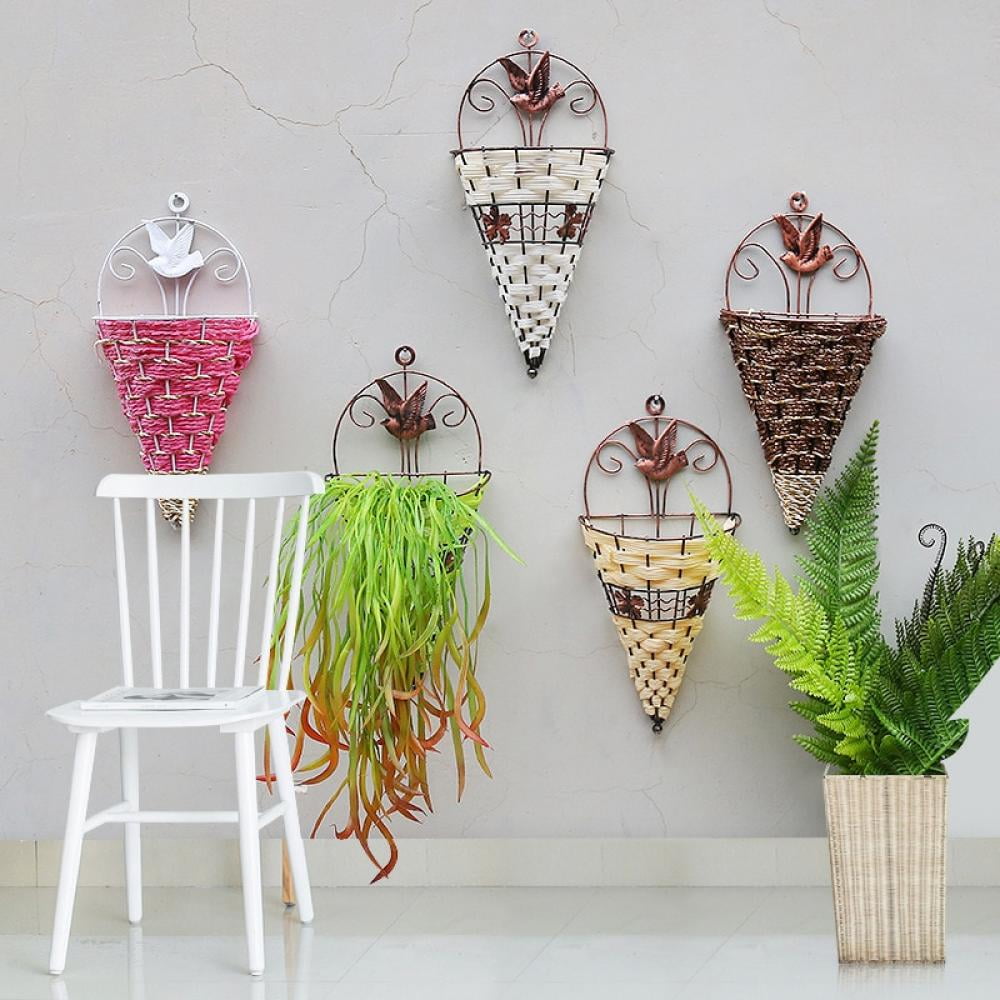 Zerofeel 1pcs Natural Wicker Flower Basket Wall Hanging Pot Planter Rattan Vase Basket For Garden Home Decoration For Bonsai Artificial Walmart Com Walmart Com