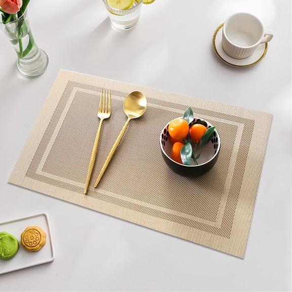 Gold PVC Placemats – Heat Resistant Washable Table Mats – Woven Vinyl Plastic Placemats Non Slip – Heat-Resistant Vinyl Placemats, Washable