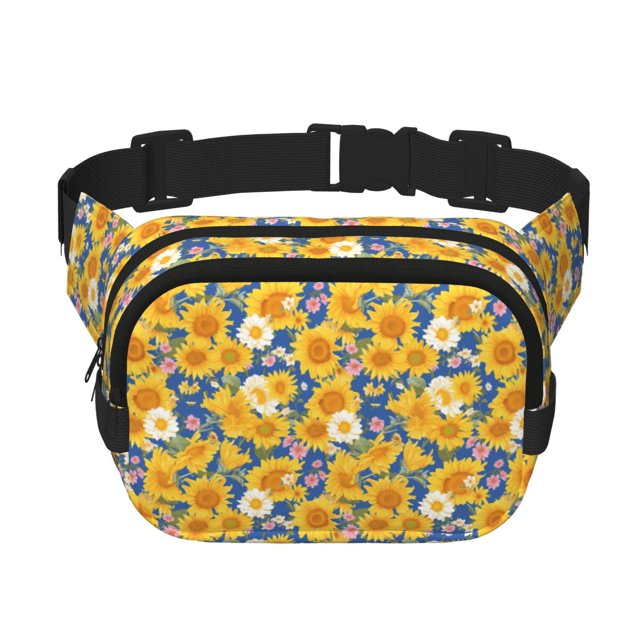Disketp Vintage White Yellow Sunflower Riñonera de Doble Capa, Bolsa de Cintura Ajustable para Viajes, Correr y Senderismo, Riñonera Ligera para Hombre y Mujer