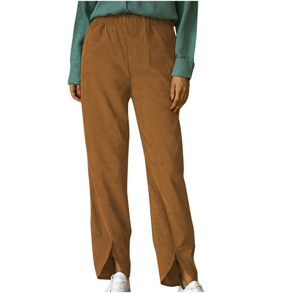 Womens Corduroy Straight Pants Elastic High Waist Solid Color Casual Pants Tulips Hem Loose Fit Comfy Pants Trousers Womens Clothes