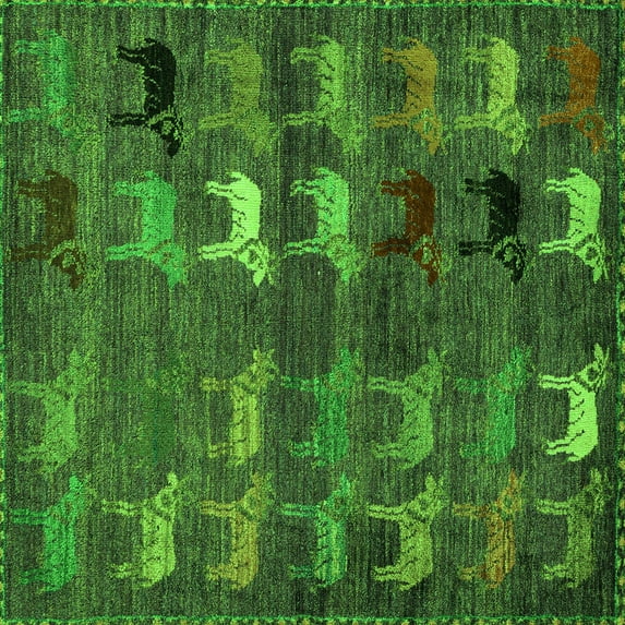 Ahgly Company Indoor Square Abstract Green Modern Area Rugs, 5' Square