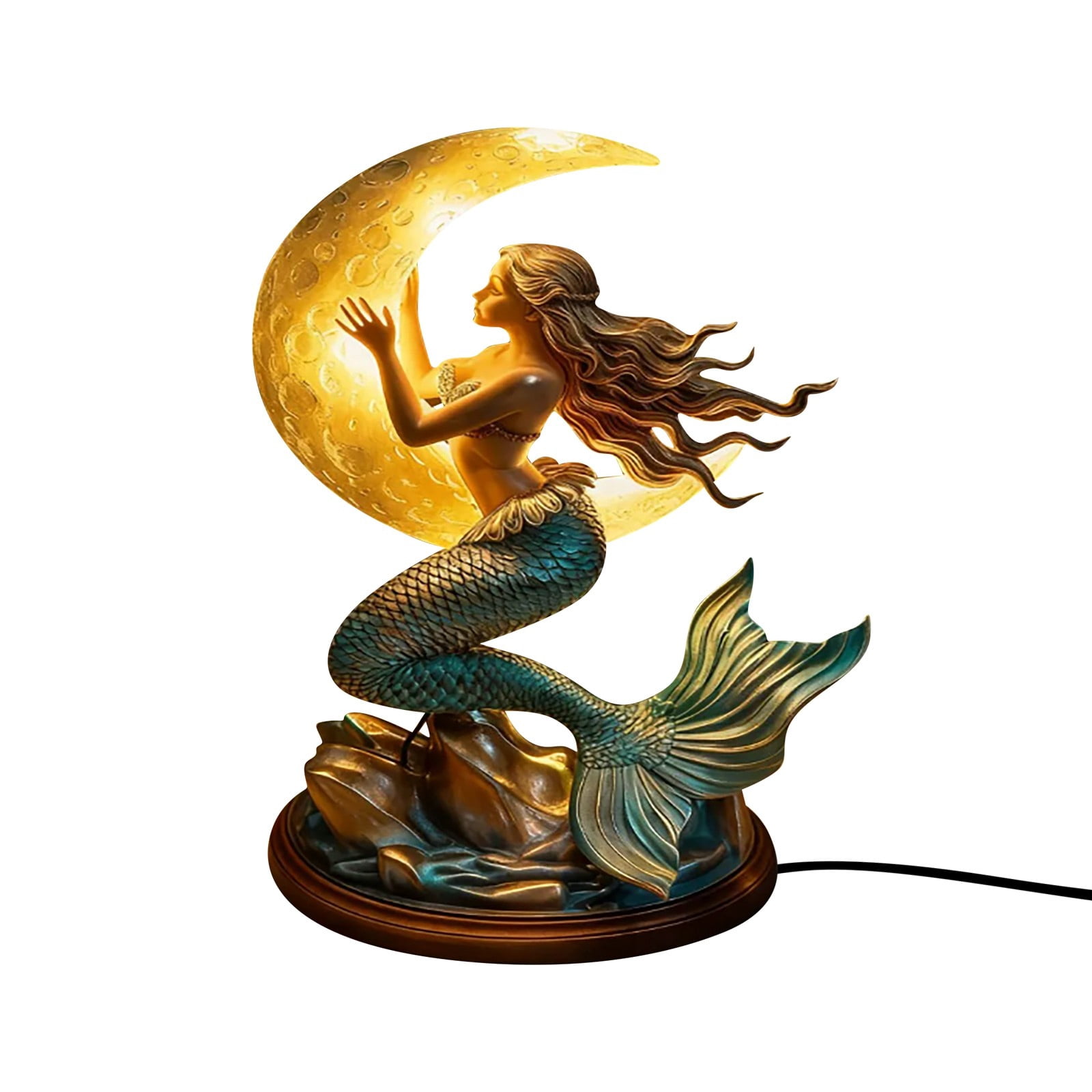 Moonlight Mermaid Night Light 8 Inch Vintage Base Design Night Light Bedroom Night Light with Mermaids Lamp for Bedroom Hotel Restaurant Decorative