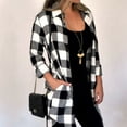 thumbnail image 4 of Womens Long Plaid Jacket Tops Fashion Lapel Shirt Button Down Long Sleeve Coat Casual Tunic with Pockets, 4 of 7