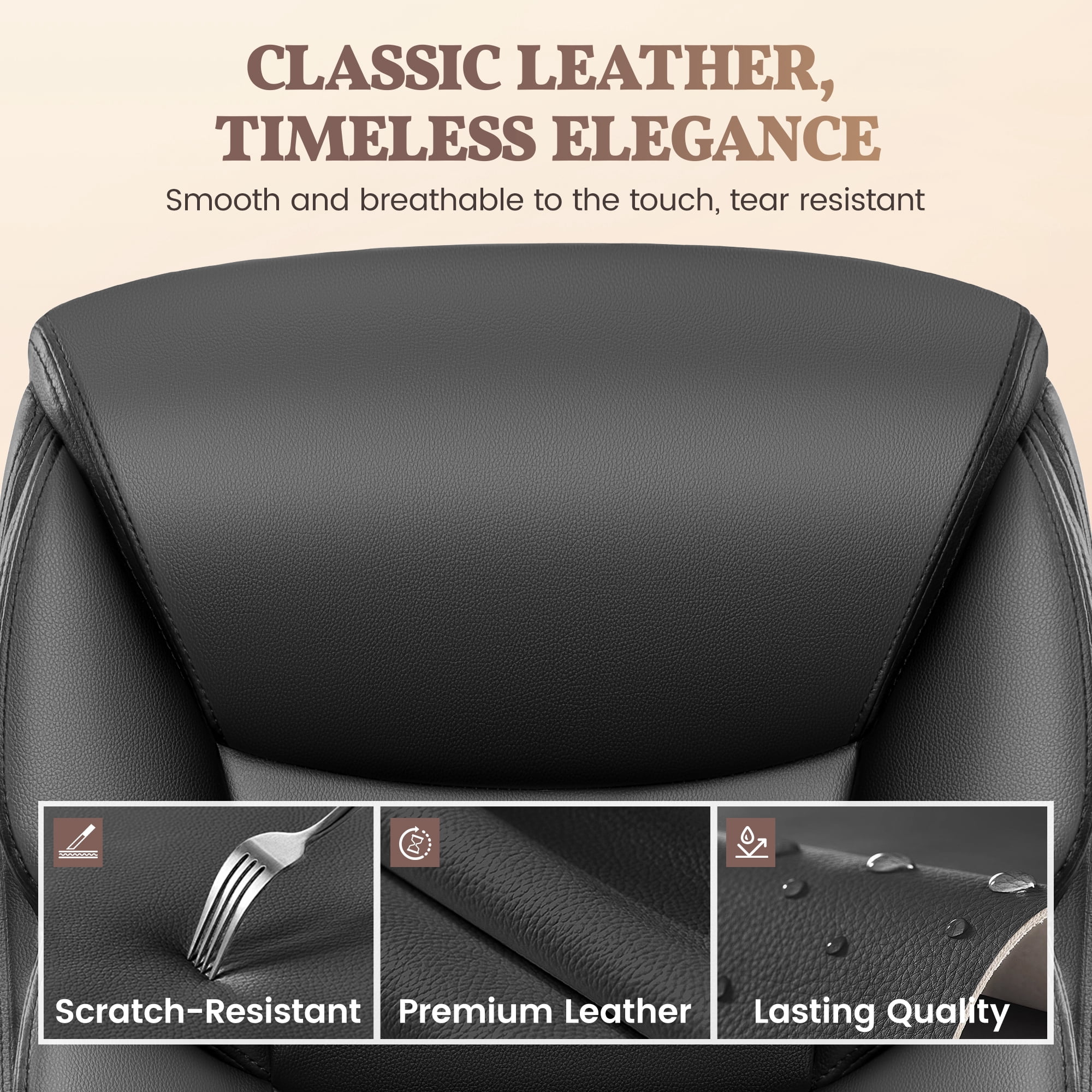 COOLHUT Leather Office Chair, Big and Tall Office Chair 400LBS Wide Seat Ergonomic Computer Desk Chair High Back Executive Leather Chair Adjustable Task Chair Lumbar Back with 8-Year Warranty, Black