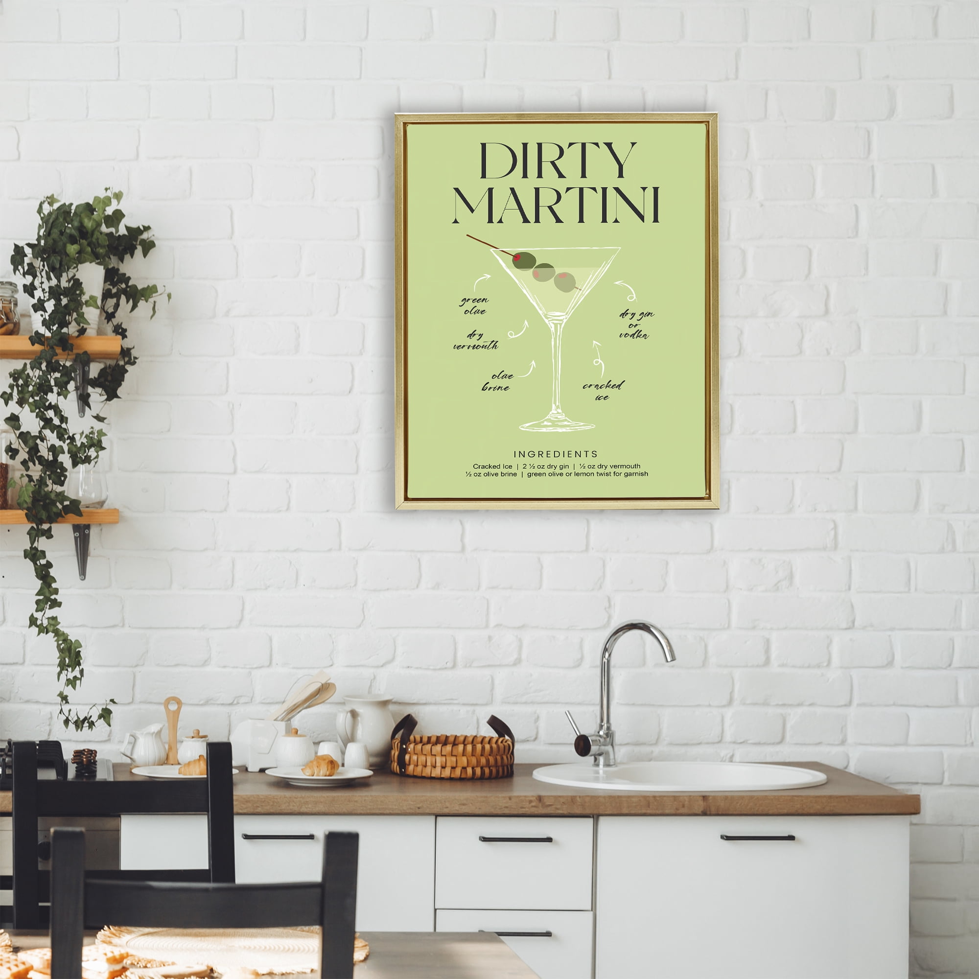 Stupell Industries Dirty Martini Green Recipe Gold Framed Floater Canvas Wall Art, design by Lettered and Lined