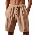thumbnail image 1 of hotojiny Linen Shorts for Men Elastic Waist Drawstring Button Beach Shorts Solid Color Lightweight Bermuda Shorts with Pockets, 1 of 6