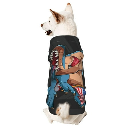 Haiem Blue Dinosaur for Winter Dog Hoodie Sweatshirts with Pockets Warm Dog Clothes for Small Dogs Chihuahua-X-Small