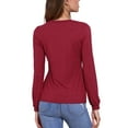 thumbnail image 3 of INSPIRE CHIC Long Sleeve Tops for Women's Fall Winter Pleated Round Neck Fitted Basic Tee Tops S Burgundy, 3 of 6