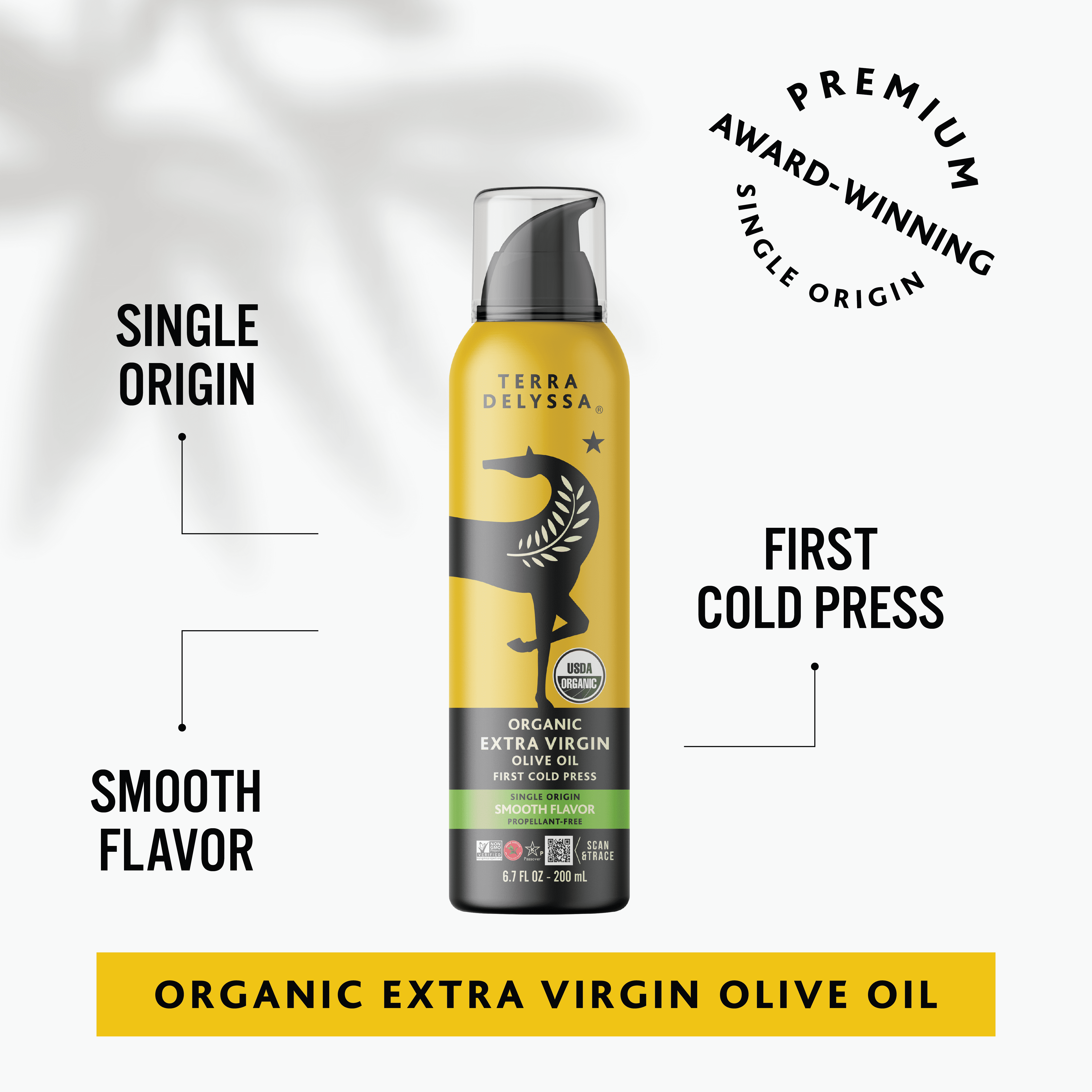Terra Delyssa Organic Extra Virgin Olive Oil Spray Smooth Flavor First Cold Pressed Single Origin Fully Traceable Award Winning