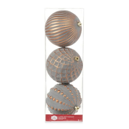 Holiday Time Gray Copper Shatterproof Christmas Ball Ornament 3 Pack