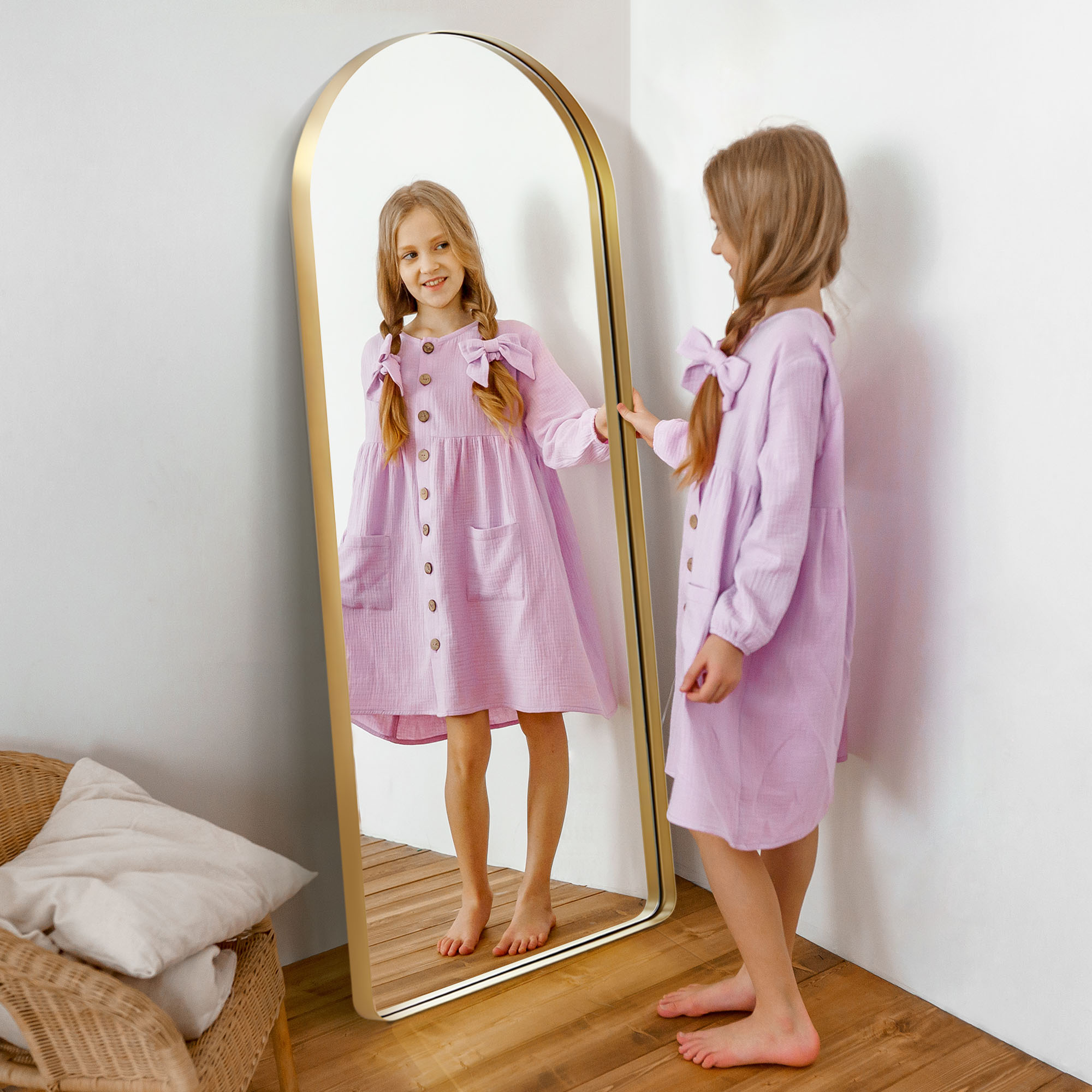 64"x21" Modern Arched Aluminum Frame Wall Mount Full Length Mirror without Bracket,Gold