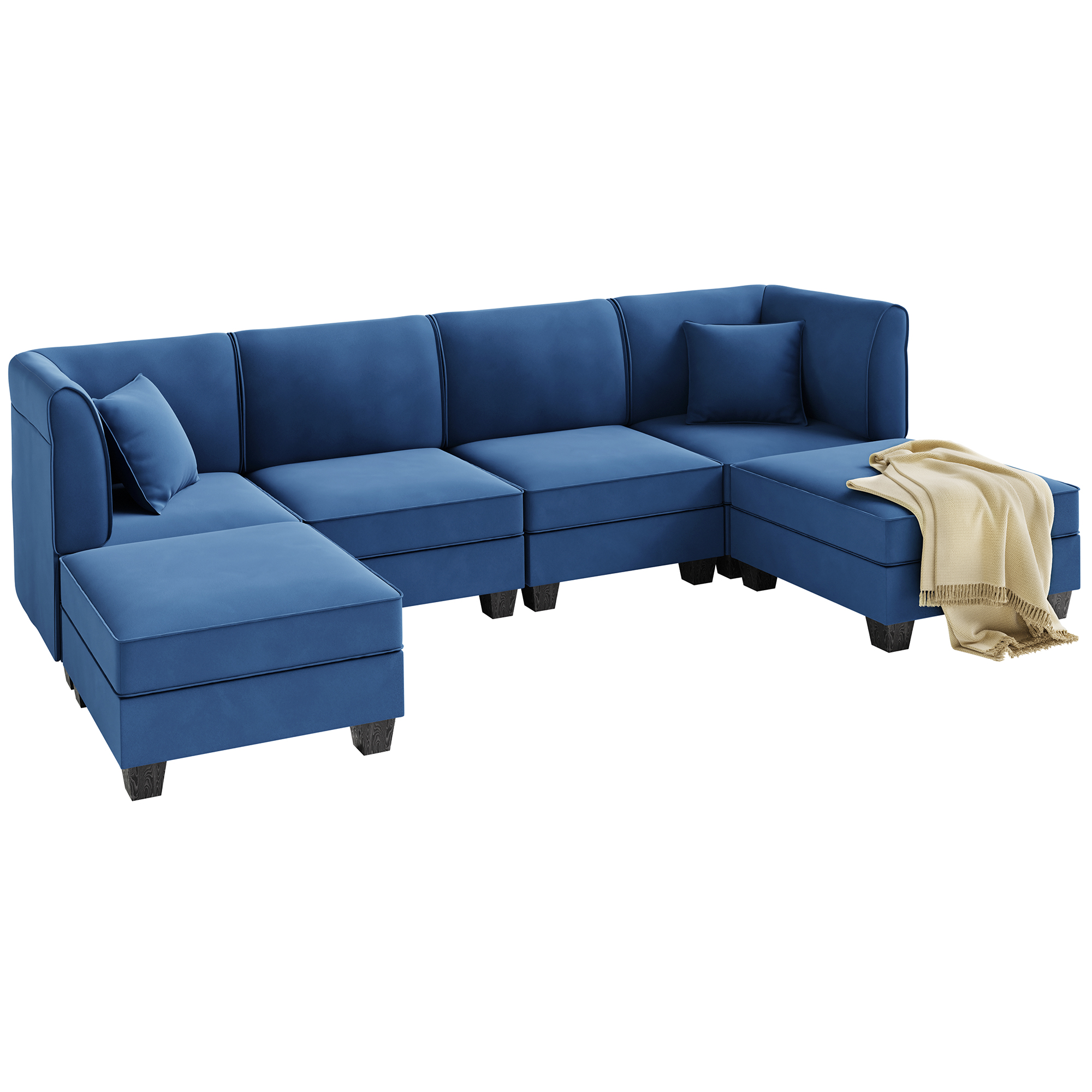 Walsunny 6-Seat U-Shape Modular Sofa with Reversible Chaise, Velvet ...