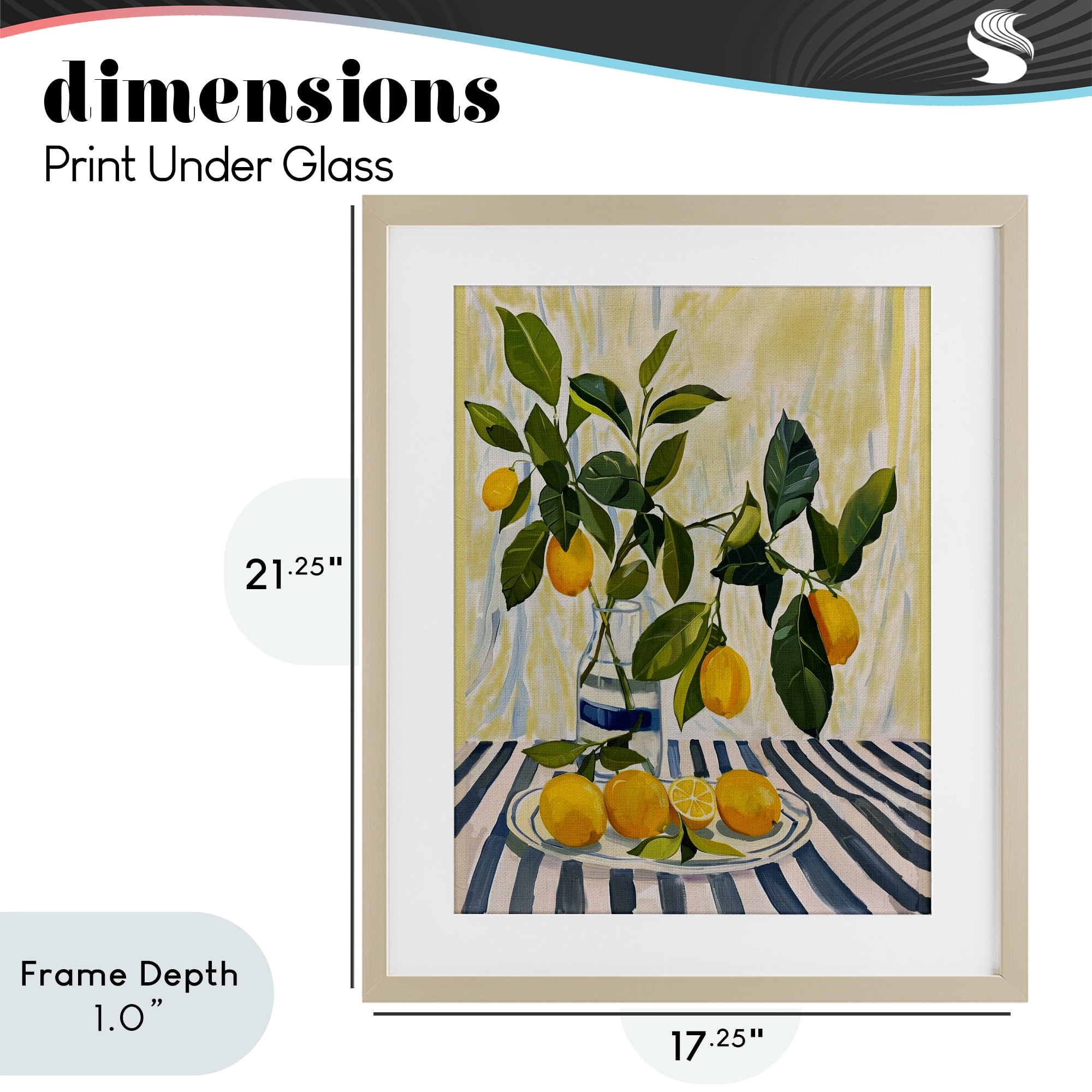 Stupell Industries Lemons on Striped Tablecloth Birch Framed Print Under Glass, design by Yen