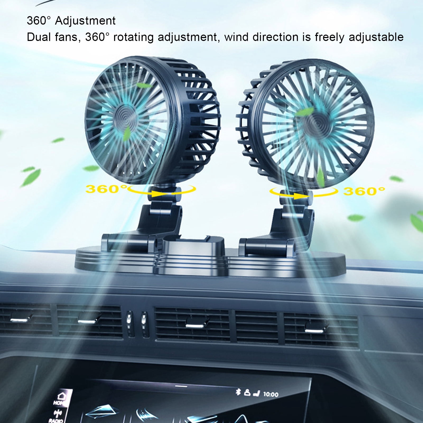 NFTIGB Dual Heads USB Fan for Car Dashboard Multi Speeds Quiet Portable Vehicle Cooling Fan for RV Truck Office, Adjustable Angles, 8.3x5.1x6.3 inches / 21x13x16 cm, Black