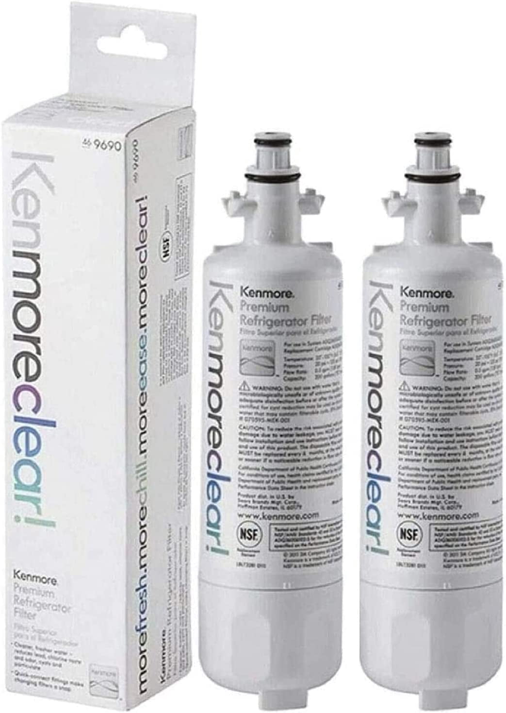 9690 Refrigerator Water Filter Replacement for LG LT700P and Kenmore 46-9690, 469690, NSF Certified Fridge Water Filtration, 4-Pack