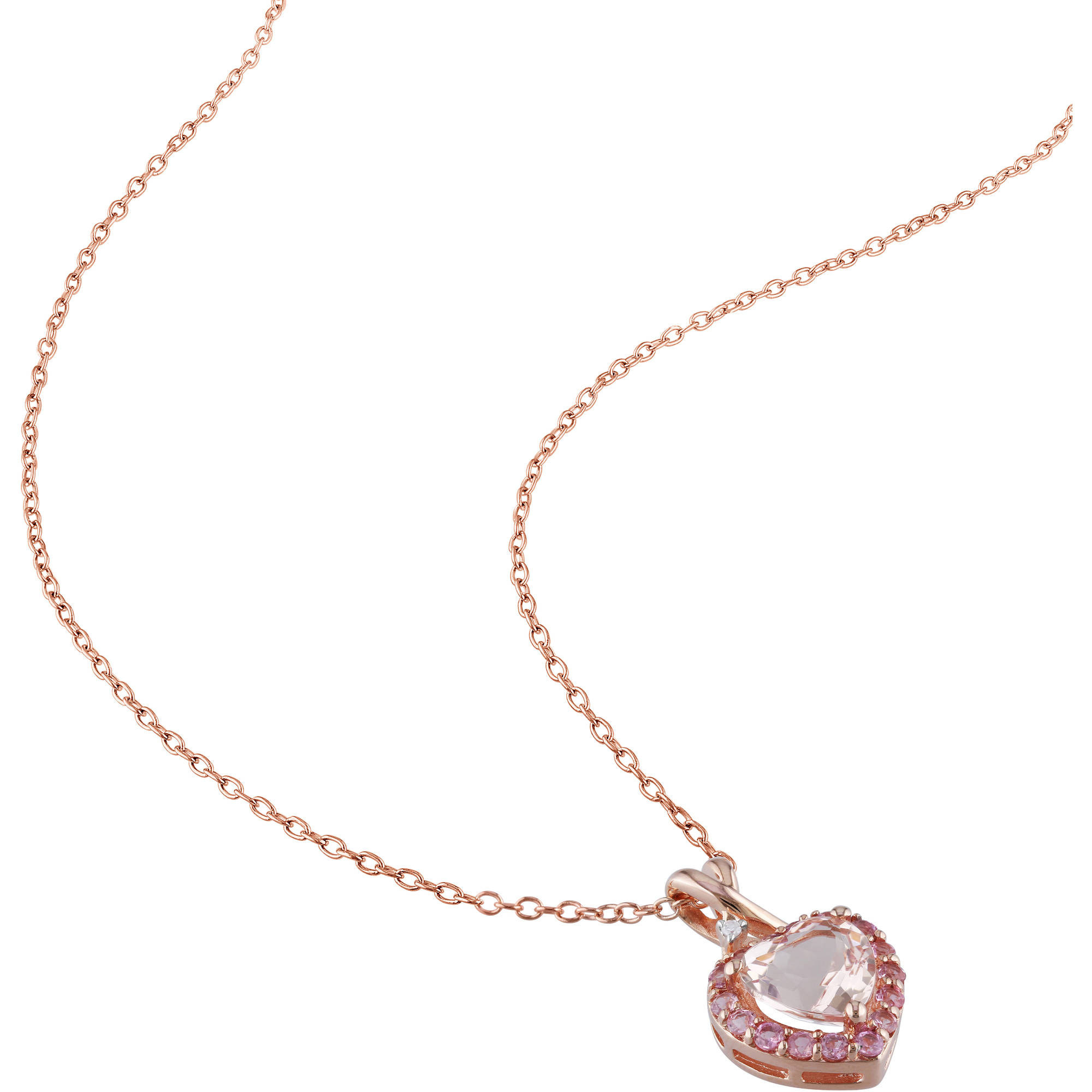 Miabella Women's 1-1/3 Carat T.G.W. Heart-Shape Morganite Round-Cut Pink Tourmaline and Round-Cut Diamond Accent Rose Gold Flash Plated Sterling Silver Halo Heart Pendant with Chain - image 3 of 6