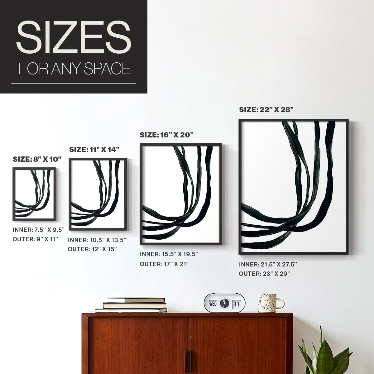 Onyx Ribbon I in Black Solid Wood 22 x 28 Framed Print