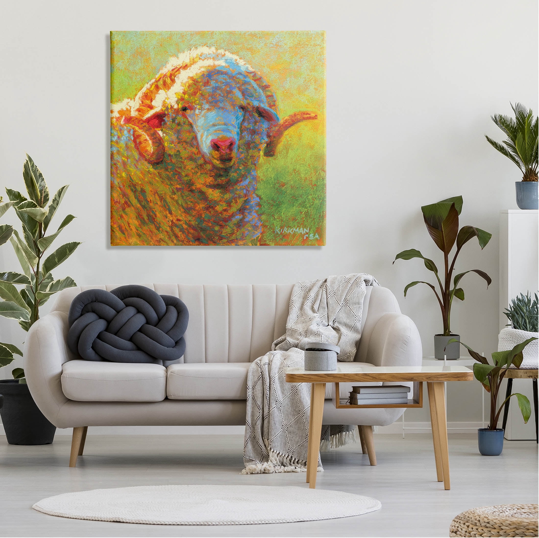 Impressionist Sheep Country Portrait Animals & Insects Painting Gallery Wrapped Canvas Print Wall Art