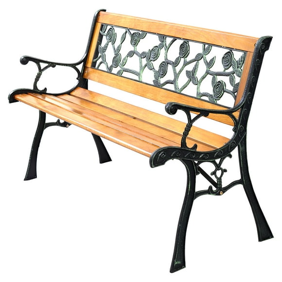 Topbuy Garden Iron Bench Porch Path Hardwood Chair for Patio Park Outdoor Deck