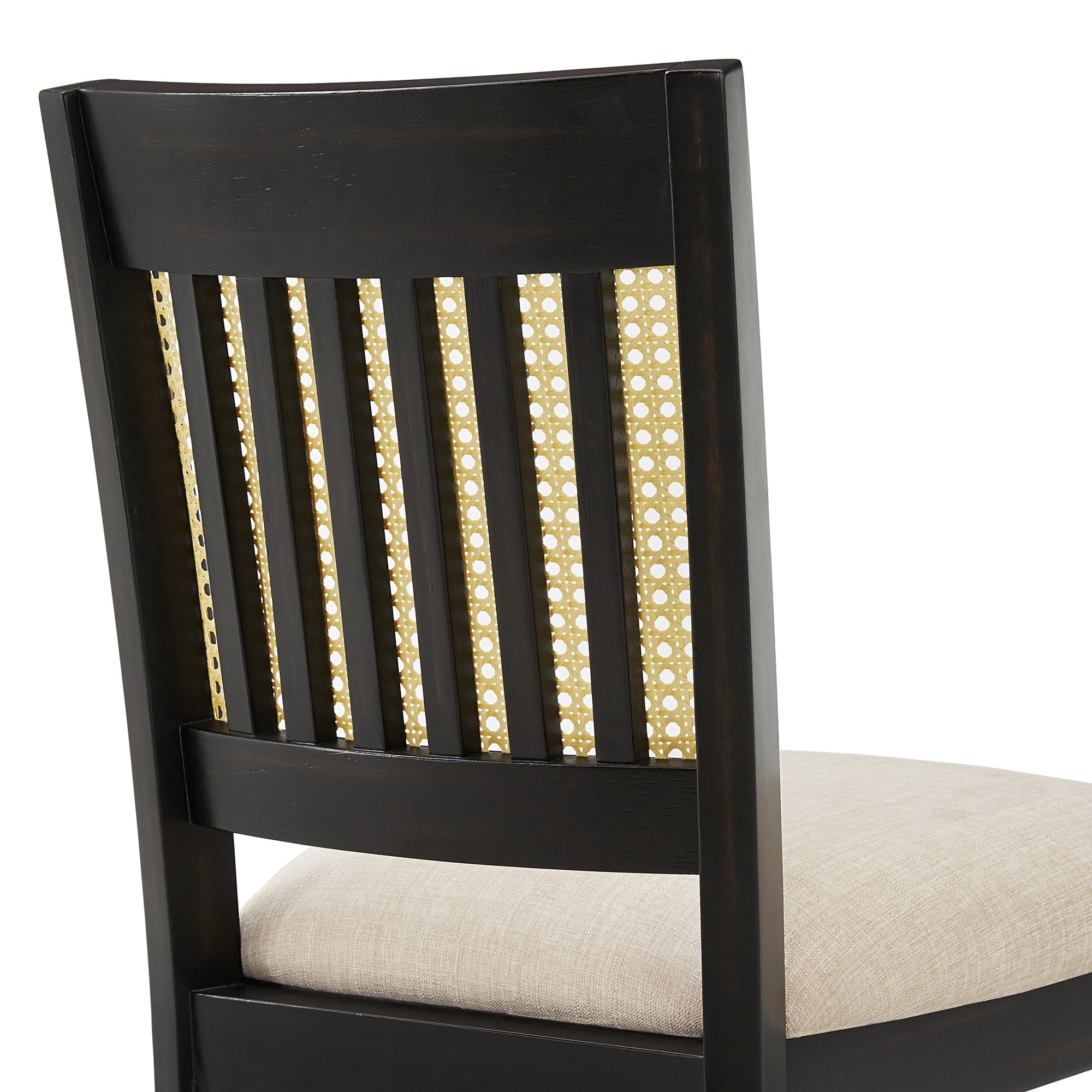 Weston Home Pulukan Cane Slat Back Dining Chair (Set of 2), Antique Black Finish, Beige Linen