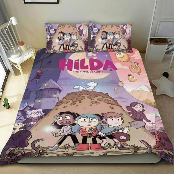 Hilda Comforter Set Cartoon 3 Piece Bedding Set Cute Duvet Cover Sets Super Soft Girls Bedding Set Kids Bedroom Gifts,1 Duvet Cover with 2 Pillowcases Twin