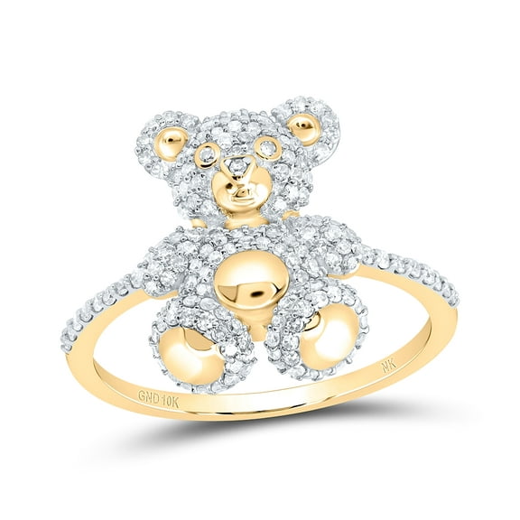 10kt Yellow Gold 1/2 Cttw Natural Diamond Fashion Teddy Bear Ladies Wedding Engagement Anniversary Ring, Women Size: 5-9