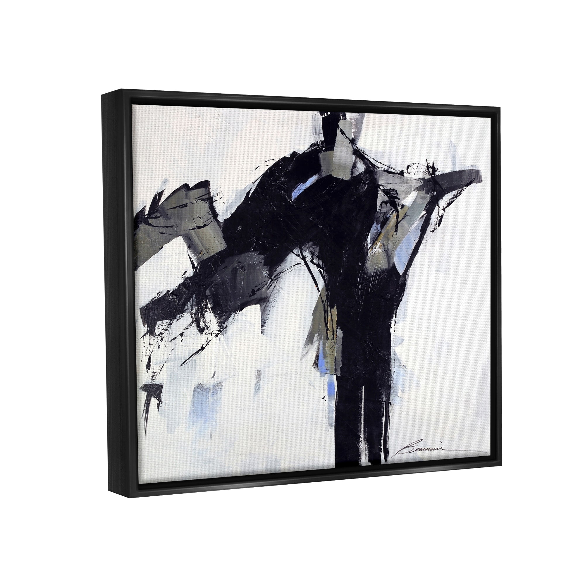 Stupell Industries Ink Drip Flat Brush Strokes Modern Industrial Design Painting Jet Black Floating Framed Canvas Print Wall Art, Design by Beau Wild