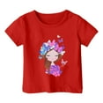 thumbnail image 1 of PMVFHDE Hauts d'Été pour Filles Hauts Décontractés Tendance T-Shirt Manches Courtes Imprimé Col Rond Ample Rouge, 1-2 Ans, 1 of 4