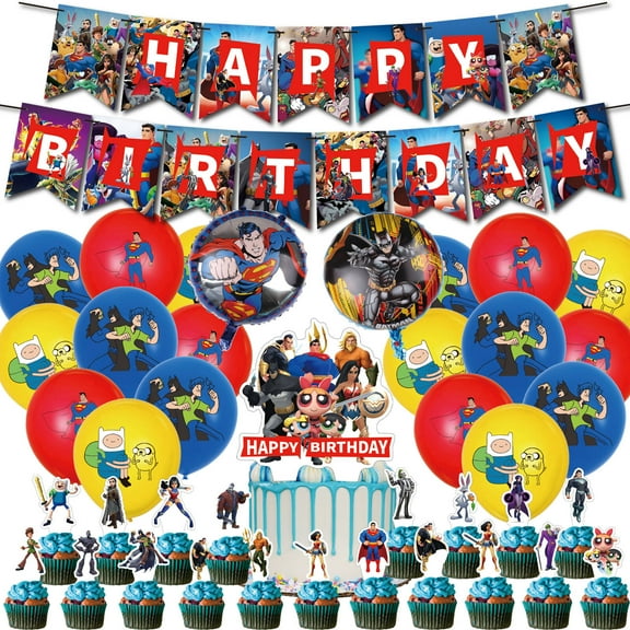 42 PCS Themed Birthday Party Decoration Set – Includes Banner, Cake Topper, 20 Cupcake Toppers, and 20 Balloons for Festive Occasions and Celebrations Party Supplies