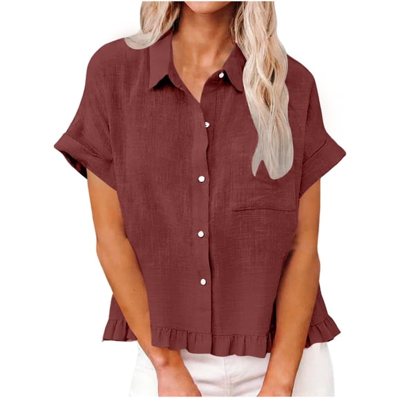 cfhntfmh Womens Summer Tops Short Sleeve Button down Dressy Casual Shirts Trim Collared Tops Beach Vacation Clothes