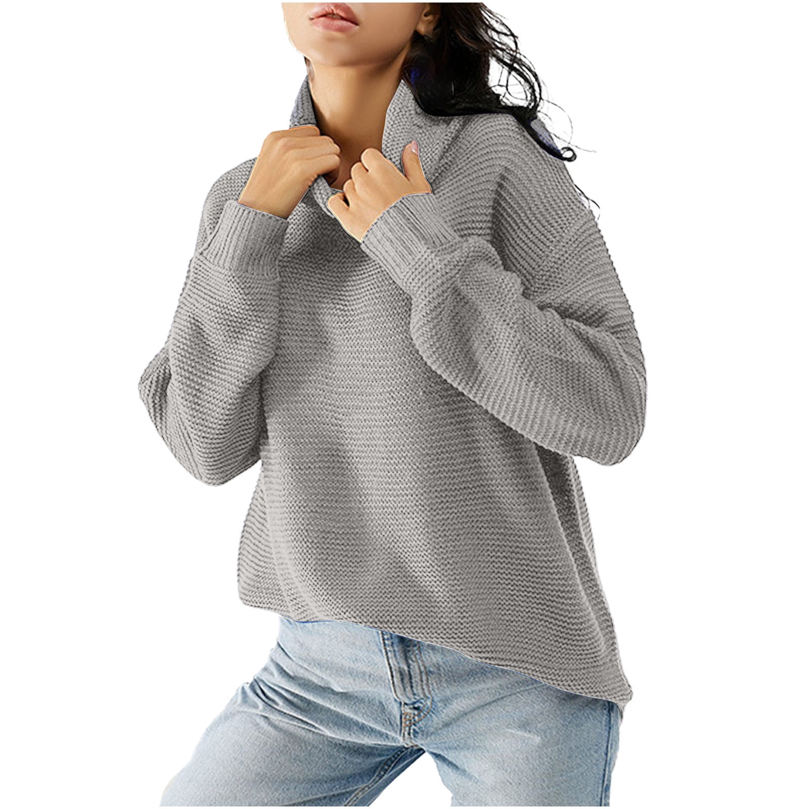 Women's Turtleneck Sweater Cable Knit Pullover Long Sleeve Loose