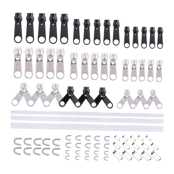 87 piezas Kit de reparación de cremalleras universales Cabezas de cremalleras Arreglar una cremallera Tapas de cremalleras de bricolaje Fácil de - Cremallera blanca Sunnimix Kits de reparación de cremalleras