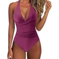 thumbnail image 2 of Women's One Piece Swimsuit Tight Fitting Backless Sexy Cross Color Bikini for Pool Party Beach,Purple Pink,S, 2 of 5