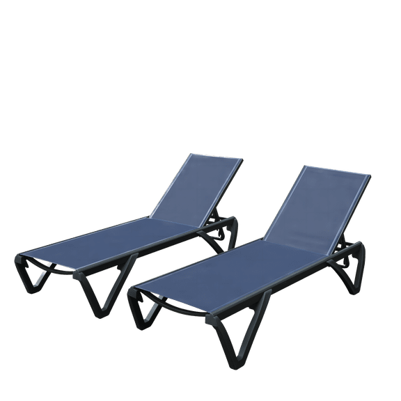 2 Pieces Outdoor Chaise Lounge Chairs Patio Reclining Chairs with 5 Position Adjustable Backrest and Wheels