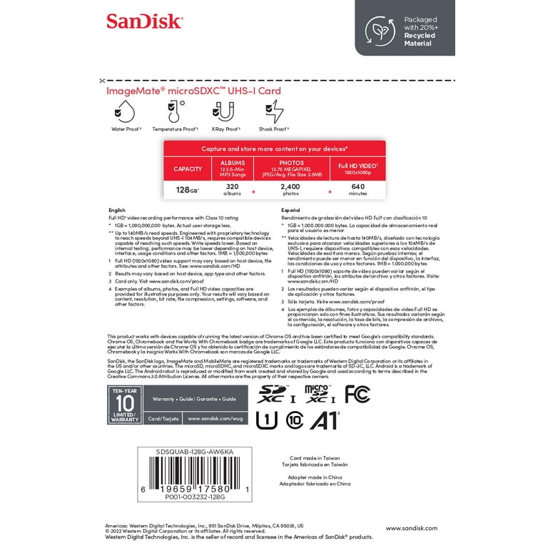 SanDisk Kit of Qty 2 x SanDisk Ultra 128GB microSDXC SDSQUA4-128G-GN6MA 