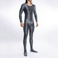thumbnail image 3 of Wyobmus Men's Oil Shiny Tights Full Bodysuit Footed Metallic Glossy Jumpsuit Long Sleeve Shapewear Gray, 3 of 5