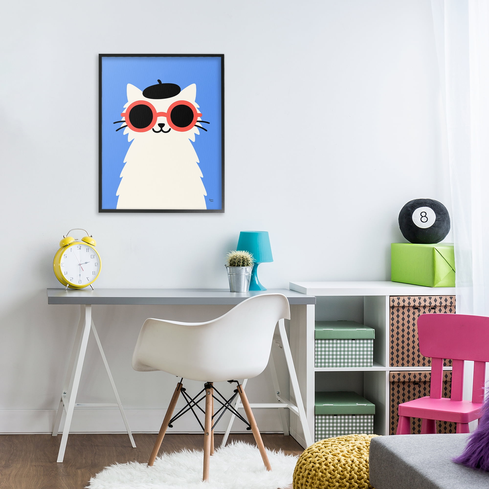 Stylish French Cat Black Framed Giclee Art, design by Jessica Beck