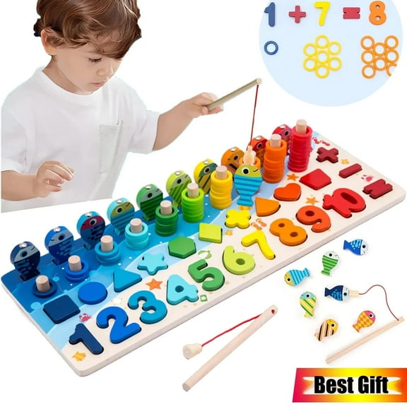 OhhGo Wooden Montessori Toys for Toddlers, Number Puzzles Sorting Stacking Preschool Learning Toys for Ages 3 4 5 Years Old Educational Toys